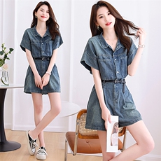 夏季2024年新款工装牛仔连体裤女夏小个子短裤连体衣休闲减龄，女装连体裤，海爱依仁