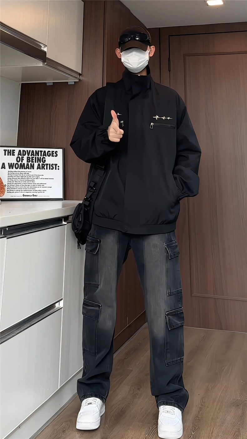 JK203/P65春装新款个性装饰立领夹克男潮流飞行员上衣外套,男装夹克,电商基地A050