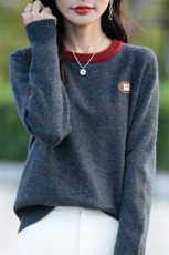 断码清仓新女圆领拼色刺绣加厚针织羊毛衫宽松打底衫，女装针织衫/毛衣，佳绒包芯纱店