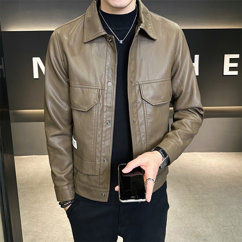 秋季2025新款男士皮衣外套翻领潮牌机车皮夹克A313-K6618-P135，男装皮衣，电商A313