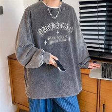 抖音供货、秋季现货水洗棉宽松版重磅长袖T恤D223A-ST237-特P38，男装T恤，电商019-1