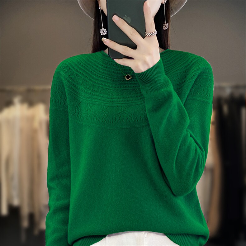 2025年秋季常规款通勤单件长袖卷边镂空时尚百搭款针织衫，女装针织衫/毛衣，斯美雅安迪绒