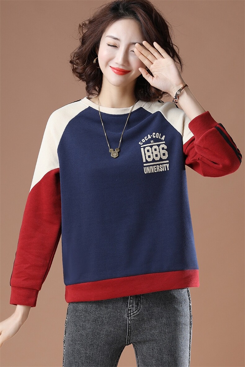 2021春季新款洋气时尚拼接圆领卫衣上衣女,女装大码女装,潮品会