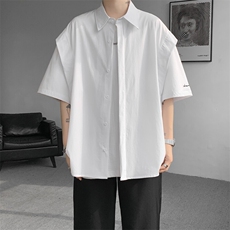 8XL-M假两件垂感冰丝短袖衬衫大码夏季凉感小众设计衬衣DC5003P55，男装衬衫，电商B238