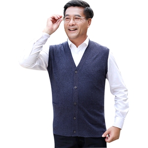 2024秋冬新款中老年男款V领纯色开衫马甲背心图片