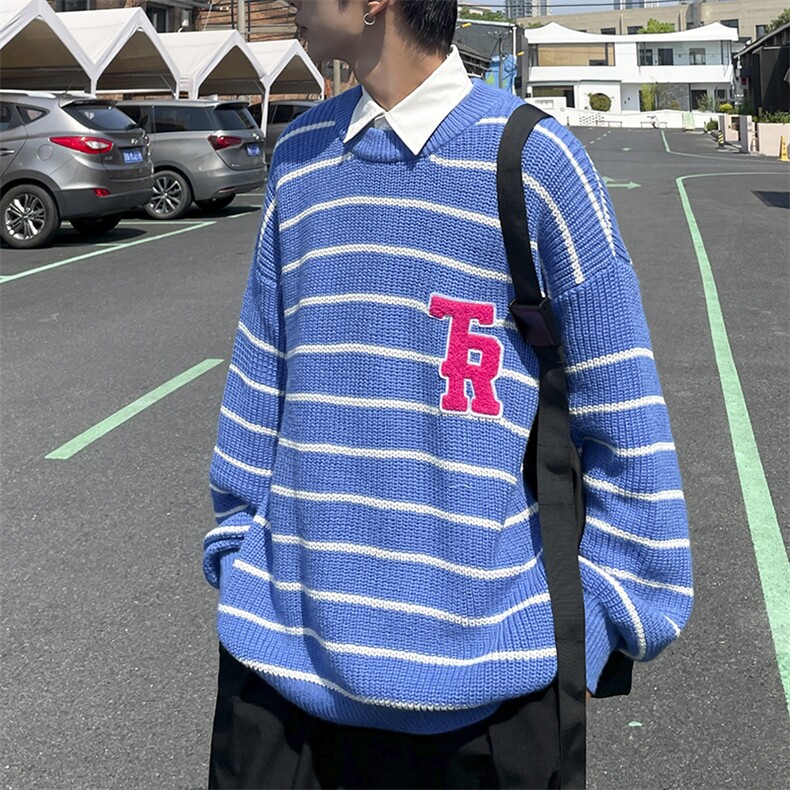 原宿风复古长袖针织衫情侣ins宽松套头秋上衣MY05521-P50,男装针织衫/毛衣,星座308B-1