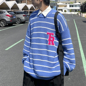 原宿风复古长袖针织衫情侣ins宽松套头秋上衣MY05521-P50图片