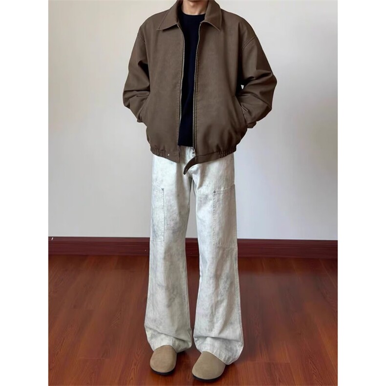 春季简约复古翻领夹克男款小众高级感基础款休闲宽松百搭外套上衣,男装夹克,星座506A