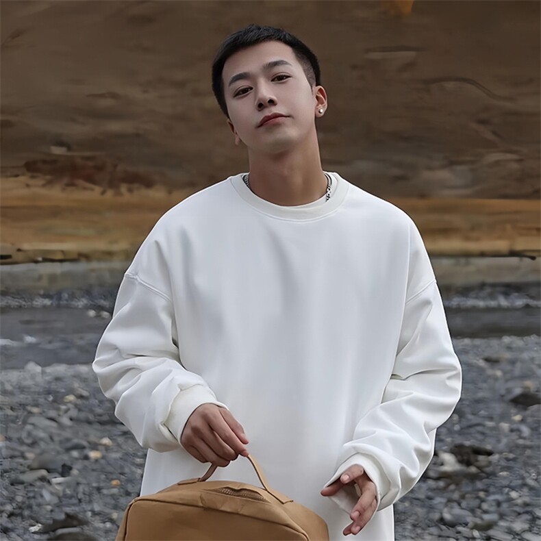 抖音得物高品质二开支持退换26春装美式男宽松曼巴纯色圆领卫衣,男装卫衣,电商A443