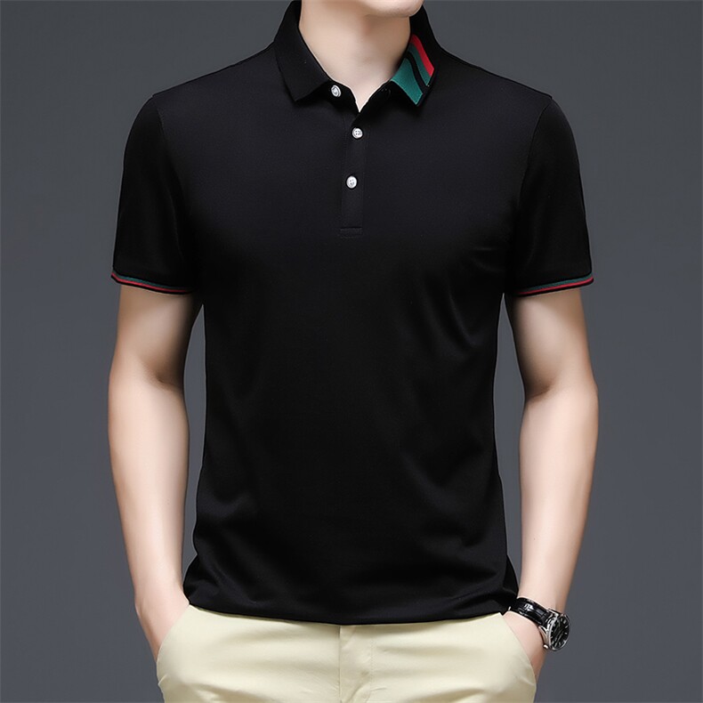 新款男装中青年翻领POLO衫短袖上衣商务休闲宽松潮流男装纯色半袖图片