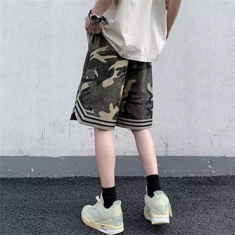 美式复古迷彩工装短裤男女夏季潮牌宽松五分休闲篮球运动裤子,男装牛仔裤,星座410-7