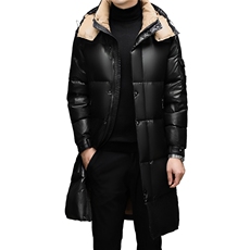 新款冬季男士连帽长款90%白鹅绒羽绒服大衣加厚300克羽绒外套，男装羽绒服，钱塘723