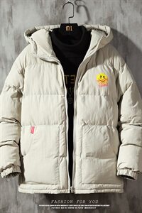 【】A003-HY8010-P125冬装新款笑脸印花连帽棉衣 水泥墙图片