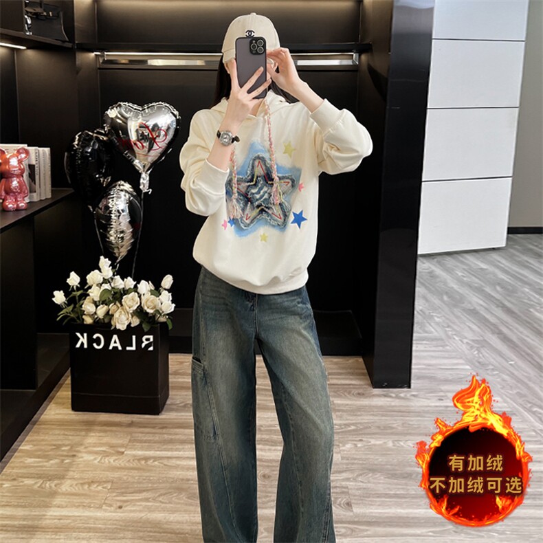 时尚显瘦加绒印花连帽卫衣牛仔裤两件套,女装套装/套裙,江南