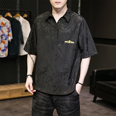 2025新款男士夏季提花短袖T恤衬衫翻领汉服刺锈A227-T2117-P55，男装T恤，电商A227A