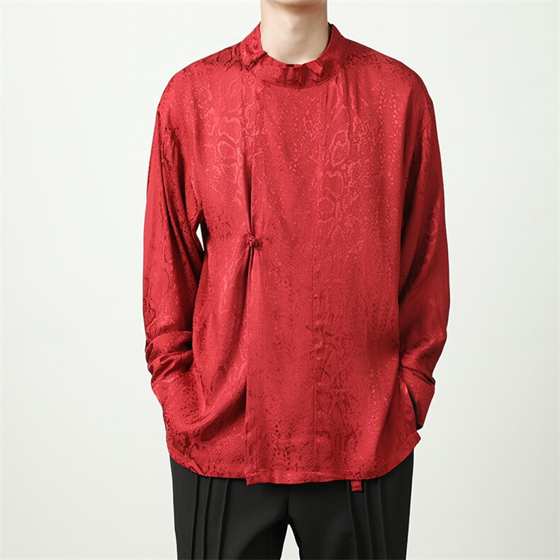 秋季新品（八旗都统）新中式潮丝绸衬衫改良唐装盘扣外套30513,男装衬衫,星座305A（原312A-1）