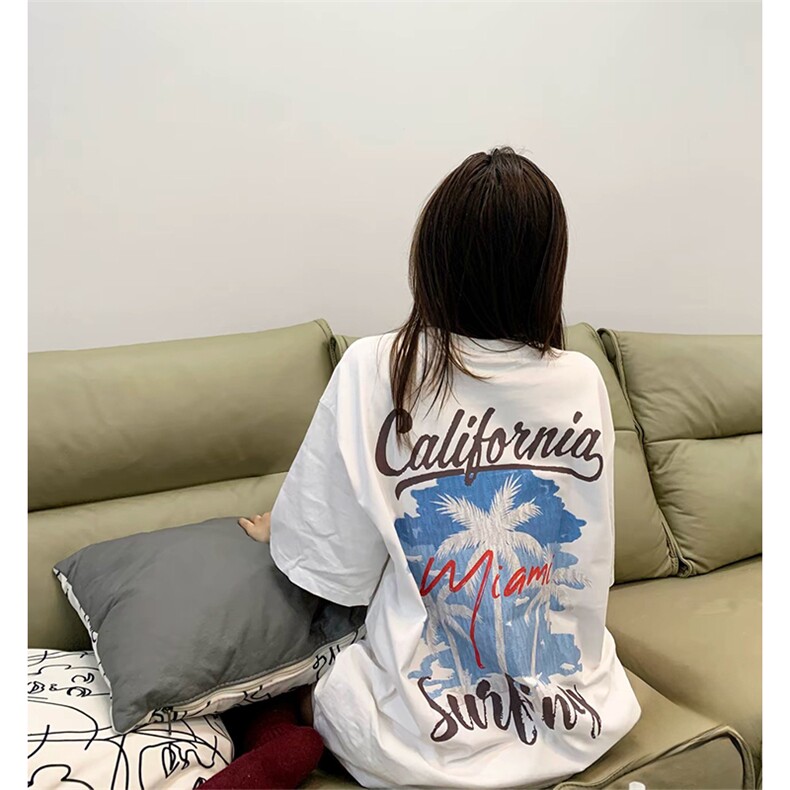 抖音得物 210克现货宽松纯棉美式潮牌印花落肩袖纯棉T恤AT21117图片