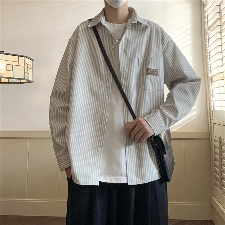 港风日系cityboy条纹衬衫男长袖设计感痞帅潮上衣外套CS2626-P33,男装衬衫,星座1008-1