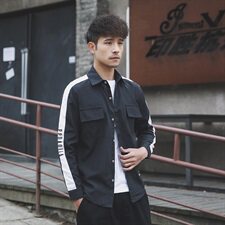 2021外景日系春季新大码拼接纽扣翻领宽松休闲衬衫男C507-P45，男装衬衫，电商A001