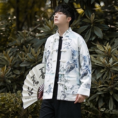 秋冬风水墨画盘扣加厚夹克新中式唐装立领外套JK97，男装夹克，星座305A（原312A-1）