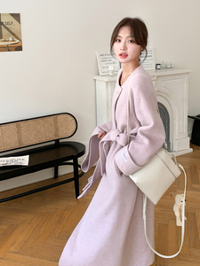 现货手工缝制70羊毛双面呢大衣配围巾210-F651-P270-K398图片