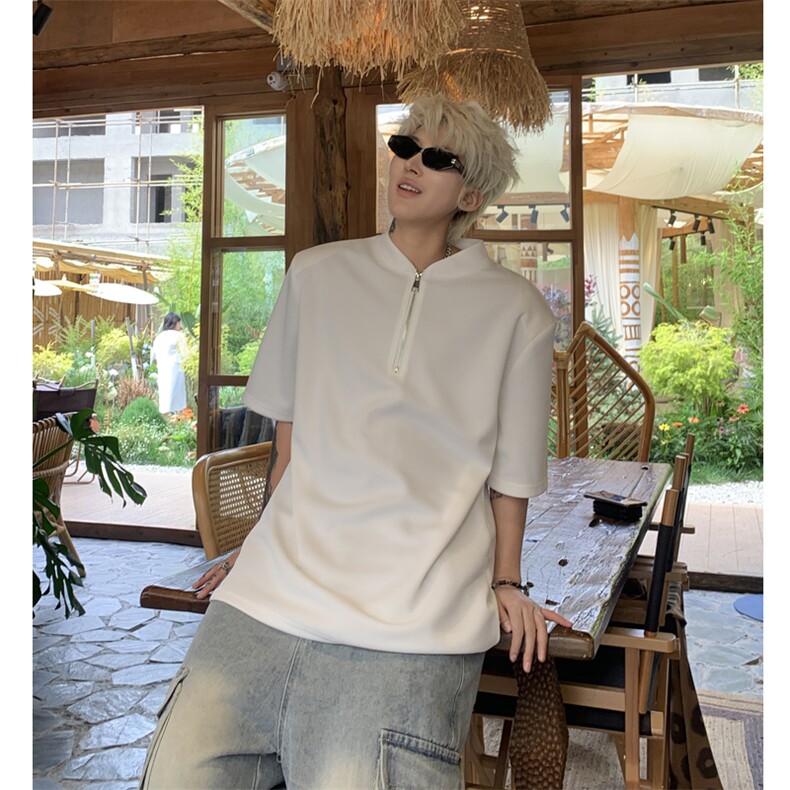 夏装垫肩短袖polo衫时尚白色黑色个性简约T恤百搭 A210A-TX11-P30图片