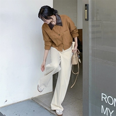 棕色拼皮翻领短外套女早秋2025新款韩系chic别致休闲甜酷减龄夹克，女装短外套，2C316