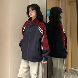 抖音得物高品质26春装美式高街重磅织带拼接撞色立领卫衣外套CM41图片