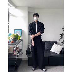 现货假两件层次感重磅立领卫衣套装上衣W202-P60卫裤KK303-P50，男装休闲套装，星座1213