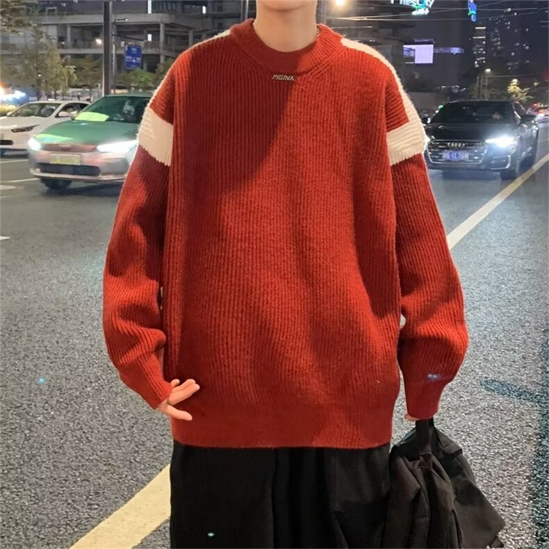 鹿毛绒针织衫男韩版潮流拼色帅2023冬季新款ins宽松毛衣MZ117-P50,男装针织衫/毛衣,星座412-3