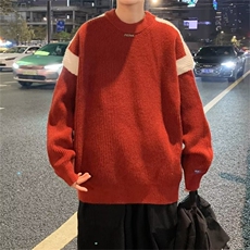 鹿毛绒针织衫男韩版潮流拼色帅2023冬季新款ins宽松毛衣MZ117-P50，男装针织衫/毛衣，星座412-3