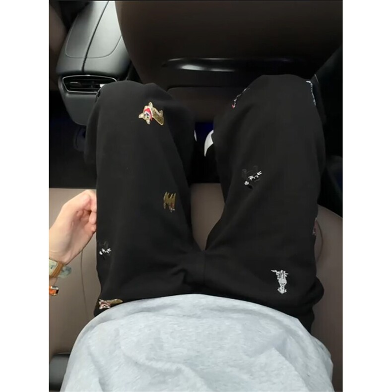 潮牌美式刺绣做旧水洗牛仔裤男复古宽松阔腿百搭拖地长裤,男装牛仔裤,星座302A-2