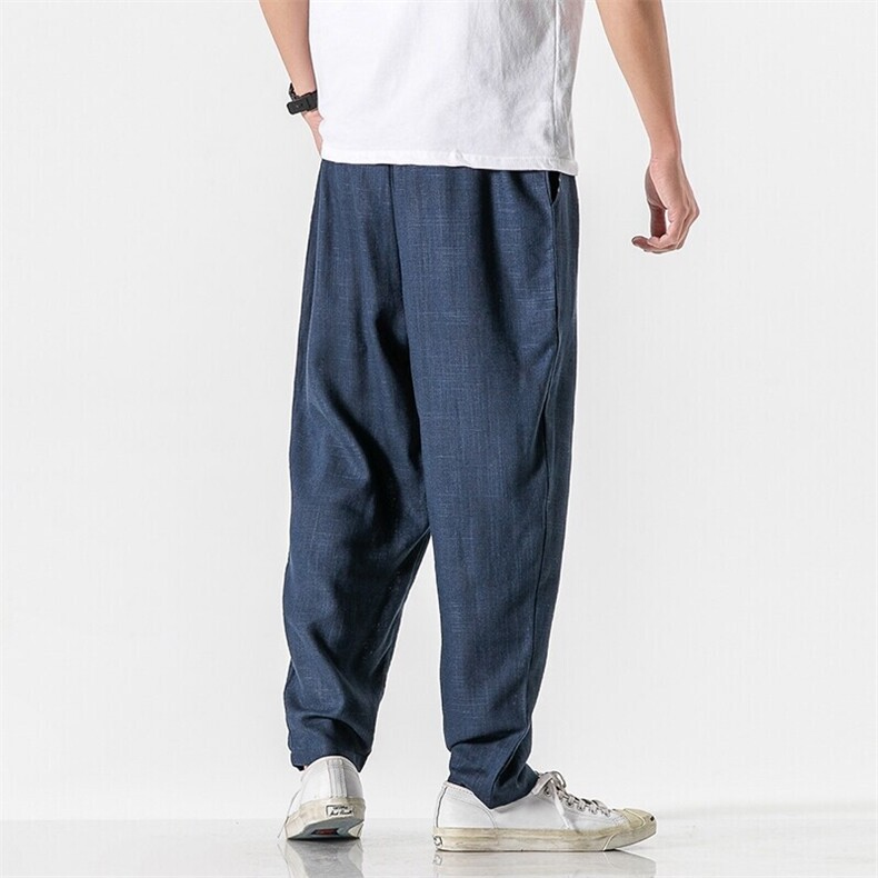 夏季大码风棉麻亚麻休闲裤宽松直筒哈伦裤轻薄日系K100/P60,男装休闲裤,电商A221A
