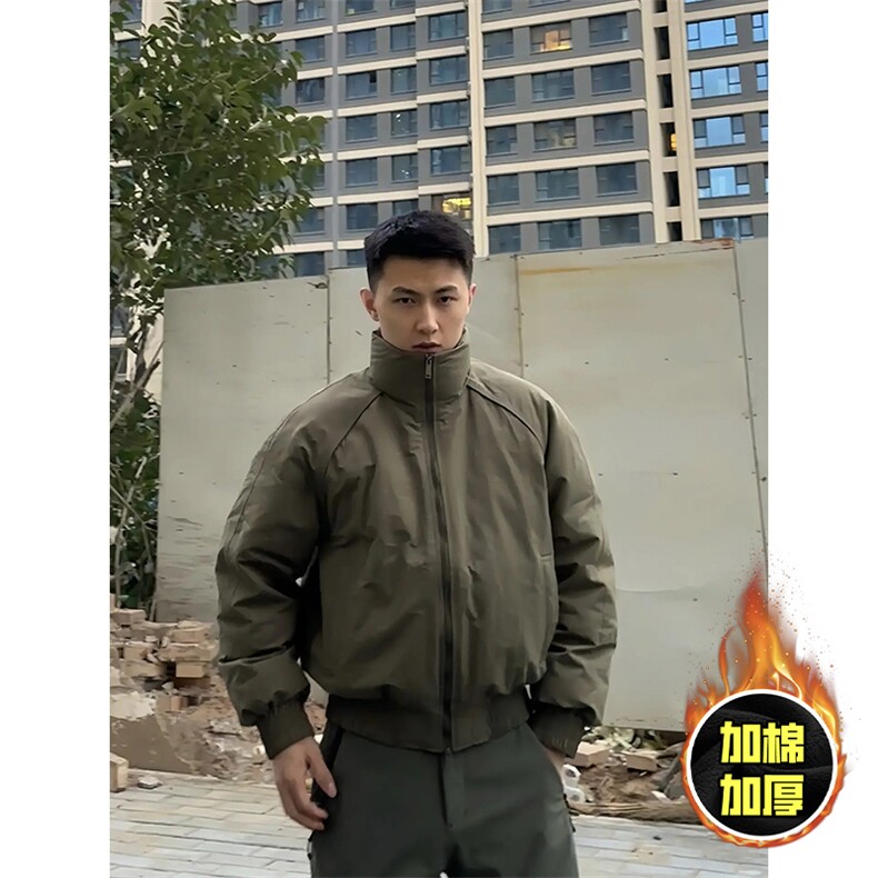 现货美式高街休闲棉衣夹克三防立领纯色户外工装加厚棉服外套图片