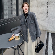 灰色花边领毛呢外套2C170--8022--P185控268，女装毛呢外套，2C170
