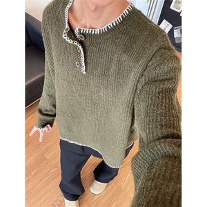 秋冬圆领套头加厚青年针织衫百搭打底衫男士毛衣带纽扣 MY223图片
