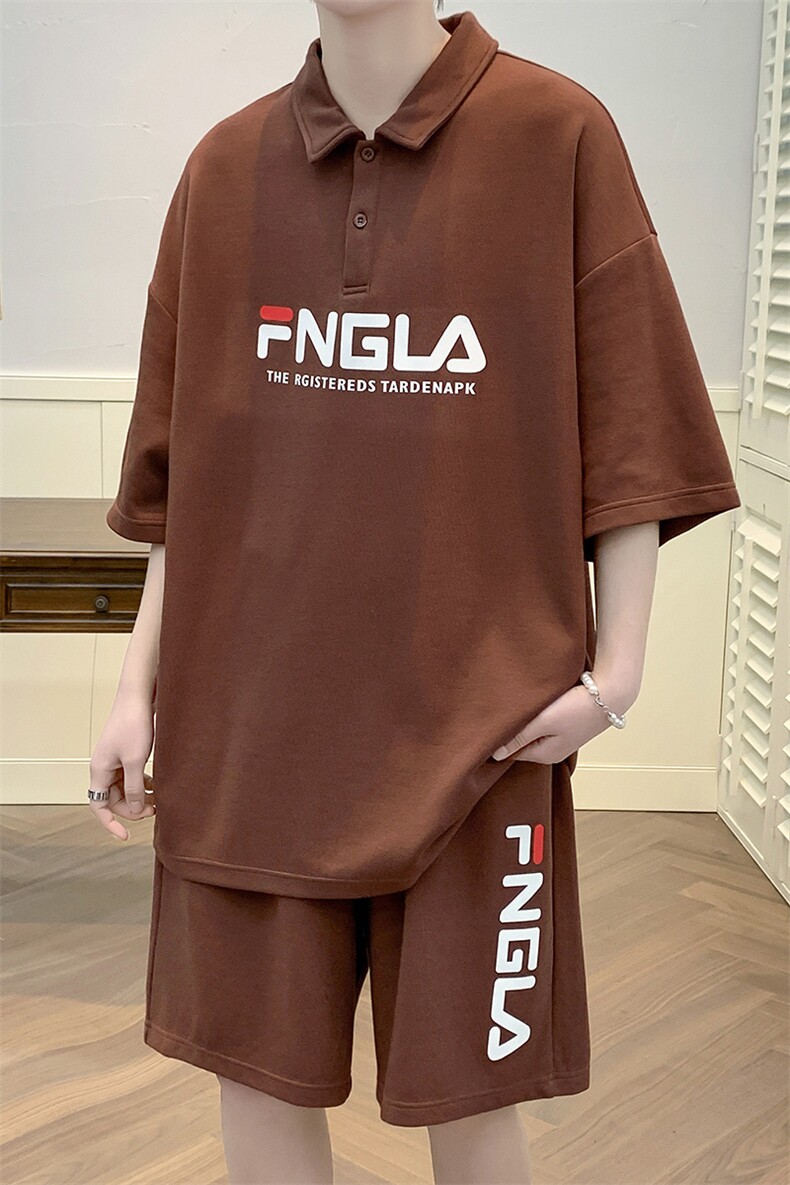 夏季港风半袖POLO衫短裤两件套男潮情侣短袖T恤运动套装6623-P60,男装T恤,电商A441-1