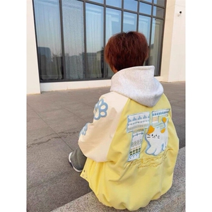 春季新款港风美式卡通刺绣拼接立领棒球服夹克外套潮 JK1427-P85图片