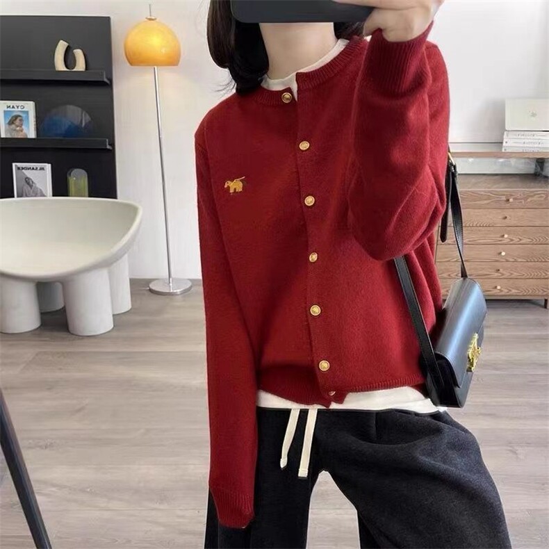 羊毛开衫女短款小马圆领毛衣外套宽松韩版春秋针织外搭,女装羊毛衫,胜酷羊绒