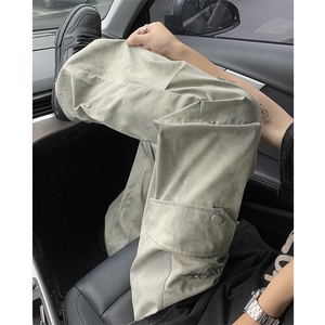 特批P40无差价春季扎染脏脏裤冰丝褶皱工装裤垂感阔腿长裤男K1448图片