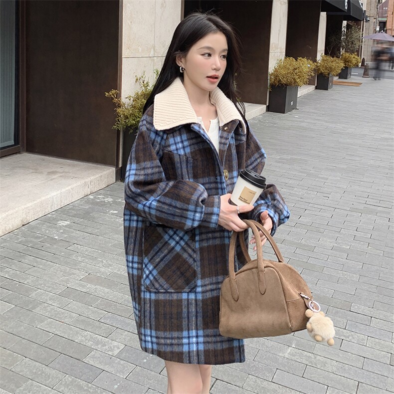 2024年冬季新款格子毛呢外套女0136,女装毛呢外套,浙宝069