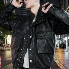 复古机车立领工装皮夹克外套黑色男士春秋季韩帅气翻领机车服，男装夹克，星座506A