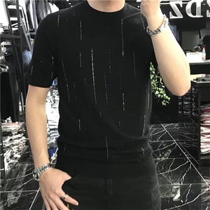 2025韩版男士夏季薄款修身短袖潮流半袖上衣休闲简约圆领透气T恤图片