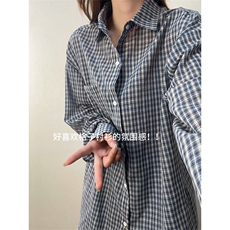 2026新款格子衬衫长袖慵懒风美式衬衣外套男女C64147-TP3059，男装衬衫，电商A102