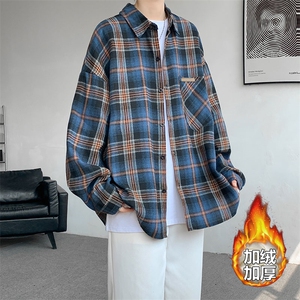 加绒衬衫男冬季新款港风宽松加厚大码磨毛格子长袖衬衣JR18-特P38图片