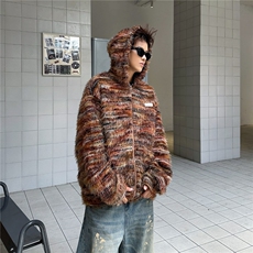潮牌情侣美拉德油画渐变条纹毛衣男女宽松开衫外套潮针织衫，男装针织衫/毛衣，星座410-6（原星座1304-1）