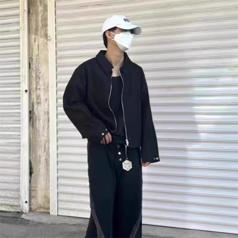 网络图现货美式潮牌底特律设计感双拉链小牛津工装夹克JY138-P48,男装夹克,星座715-7