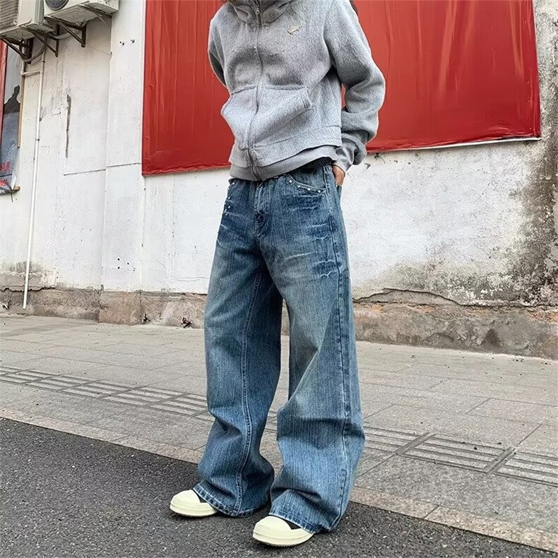1506/QA0890/P55美式复古重工铆钉设计感拼接宽松直筒工装裤子潮,男装工装外套,星座1506