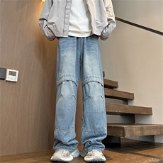 美式高街牛仔裤男韩版潮个性2024冬季ins宽松直筒长裤RK1291-P46，男装牛仔裤，星座412-3