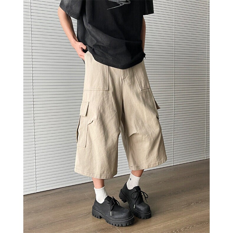 大口袋工装短裤男女夏季新款潮牌休闲宽松阔腿七分裤DK0359-P43,男装牛仔裤,星座308B-1